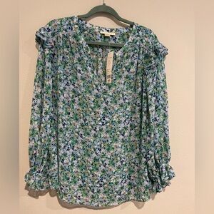 Copper & Ella sheer blue floral blouse. Cottage core long sleeve NWT siz…